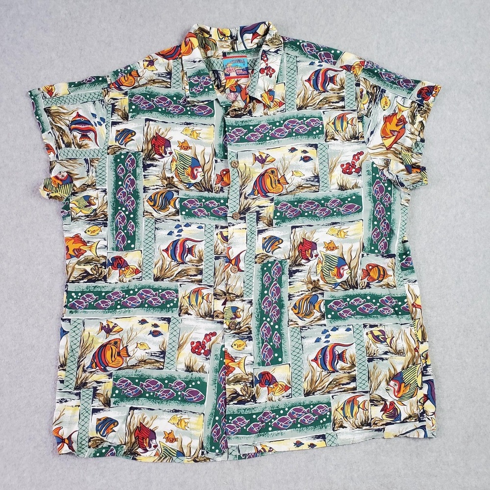 Vintage Reyn Spooner Shirt Womens 3X Multicolor Fish Hawaiian Button Up Tropical
